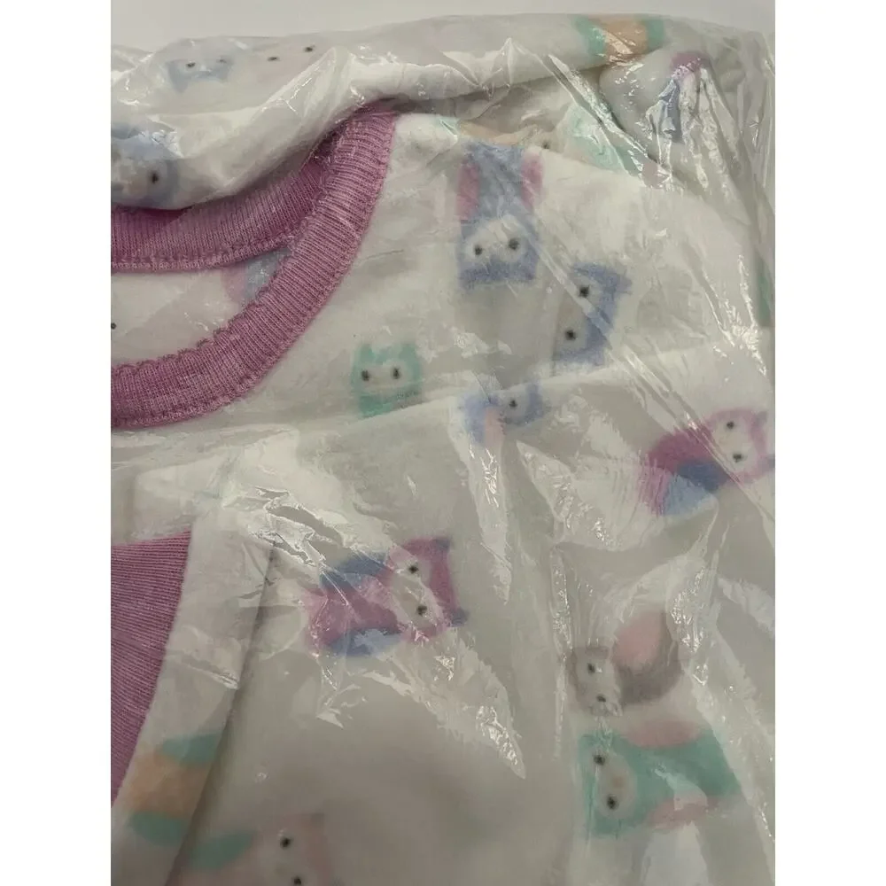 Carter's White Pink Blue Owl Microfleece Zip Up Girls' Footed Pajamas Size 4